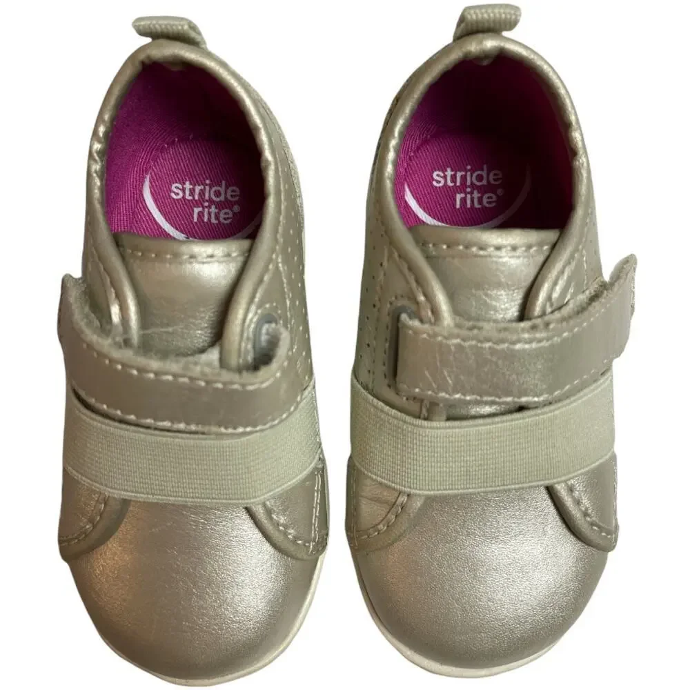 Stride Rite Memory Foam SRT Riley Beige Leather Sneakers Toddler Size 4.5